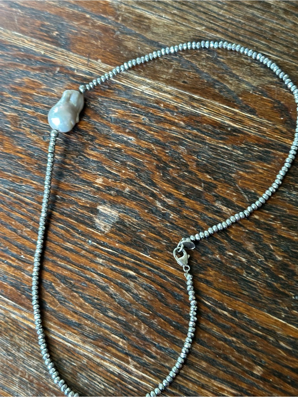Gray Bead Necklace with Gray Pearl Accent